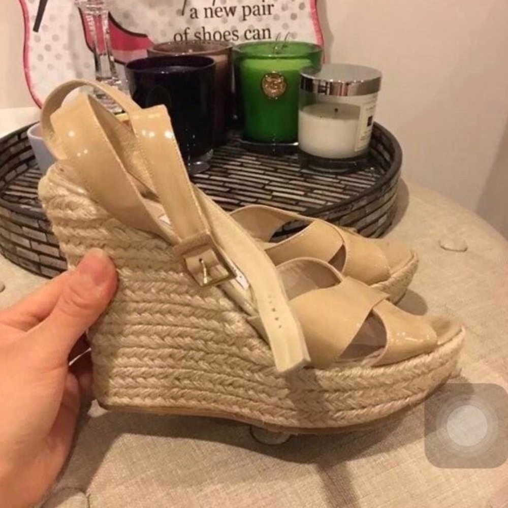 Jimmy Choo Nude Patent Espadrille Wedge